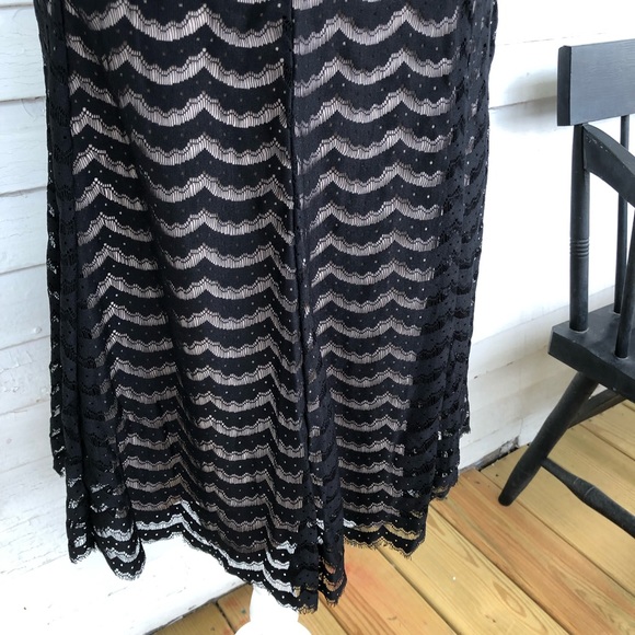 Nude Beige with Black Scalloped Lace Midi Skirt - Picture 4 of 5